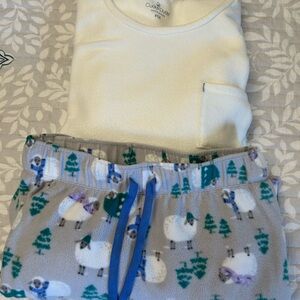 Cuddl Duds Women’s  Pajama Set with Sheep and Tree Print - Cream and Gray